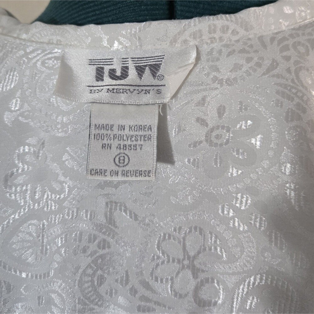 Vintage 80s White Satin Jacquard Blouse Pleated Front Whimsigoth Poet Ren Faire - Picture 6 of 8